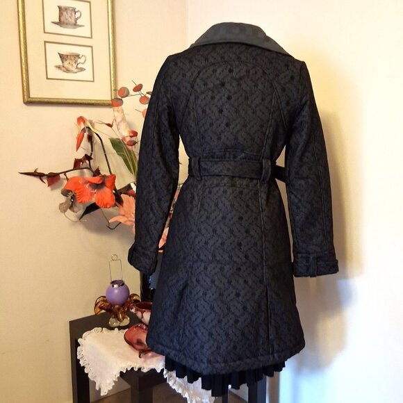 NWT I.AM.GIA Classic Double-Breasted Dark Gray Black Floral Lined Trench Coat - Picture 3 of 15